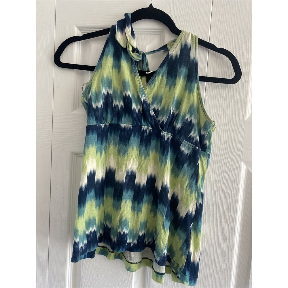 Mudd‎ Y2K Halter Top Womens Size M Blue Green Ikat Chevron Boho Going Out